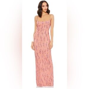 Mac Duggal Pink/Gold Embellished Beaded Sequin Open Back Sleeveless Slip Gown
